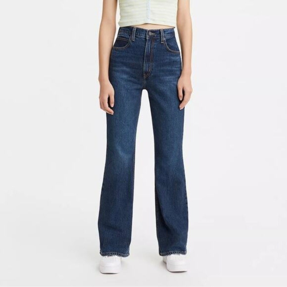Levi's 70s High Flare Jeans Women 27 Dark Wash Excellent Distressed Premium
